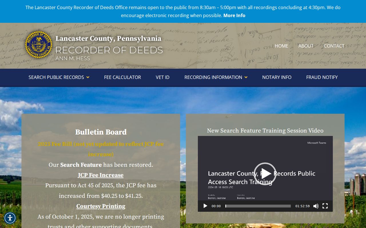 East Hempfield Township street directory Recorder recording-information page