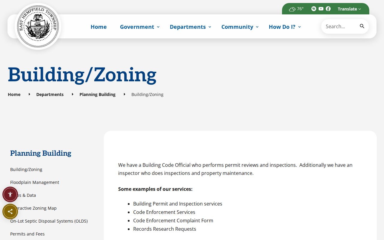 East Hempfield Township street directory Development Services page