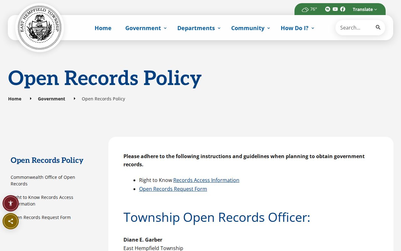 East Hempfield Township residents directory Right-to-Know contact page